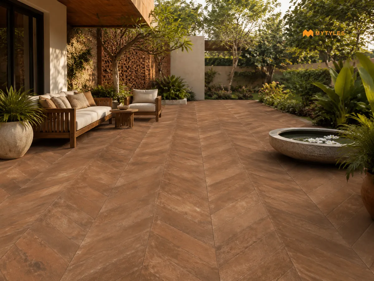 Tobacco Brown Chevron Matt GVT Tile in Outdoor